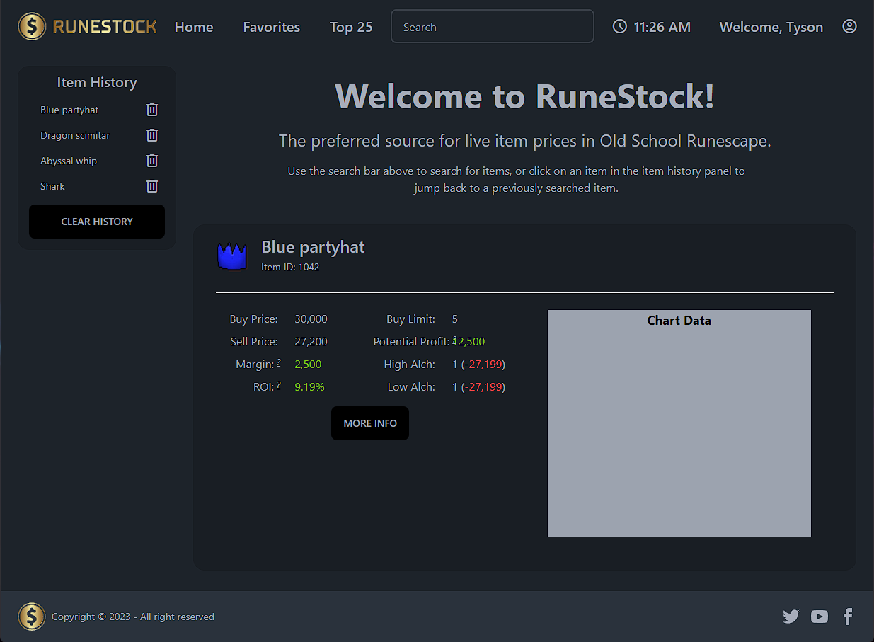 RuneStock home page